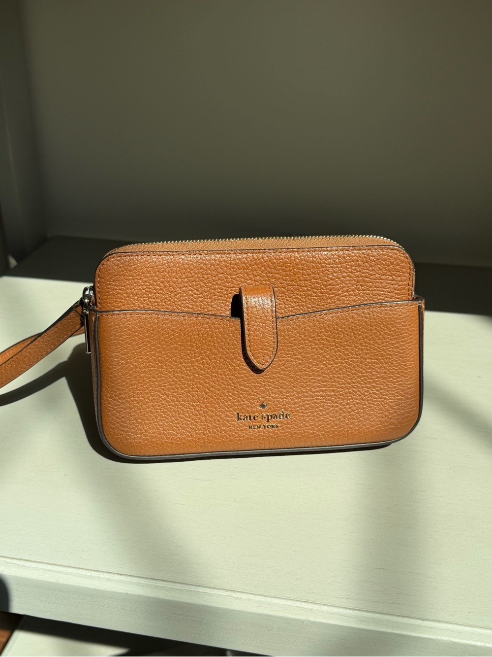 kate spade Tan Pebbled Leather Crossbody Wristlet